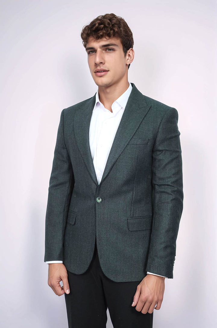Slim Fit Desenli Yeşil Erkek Ceket - Wessi