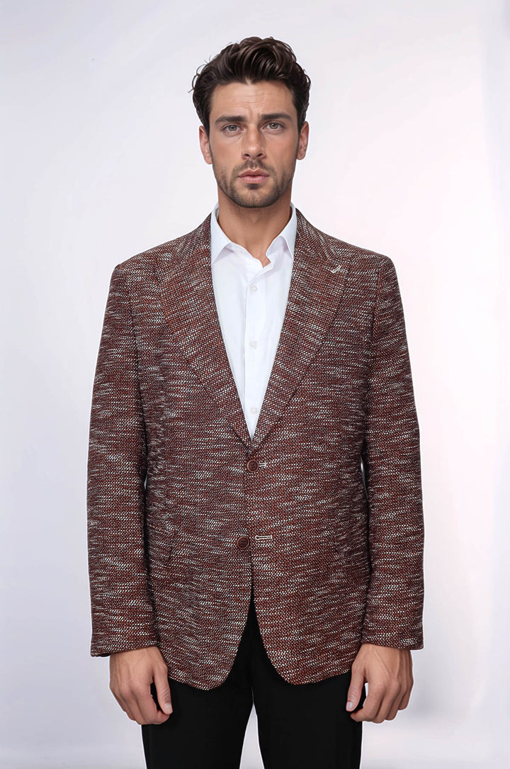 Desenli Slim Fit Spor Kahverengi Erkek Ceket - Wessi