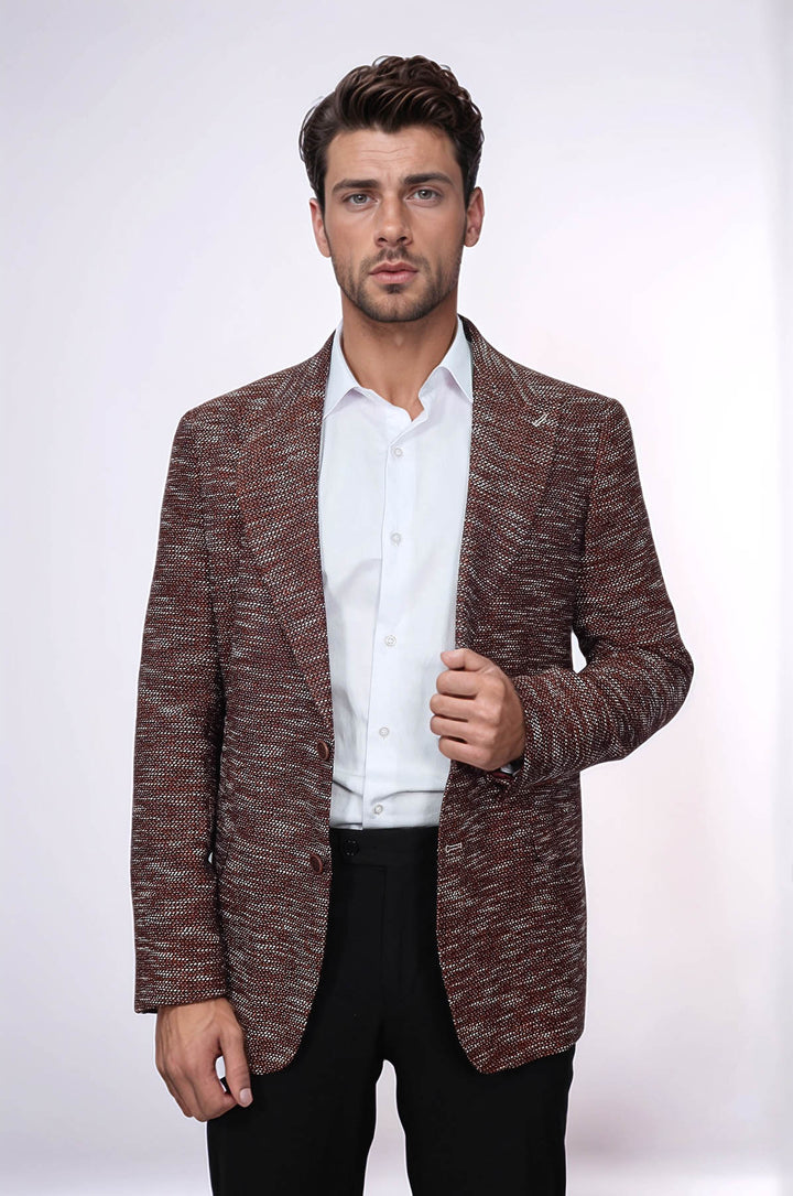 Desenli Slim Fit Spor Kahverengi Erkek Ceket - Wessi