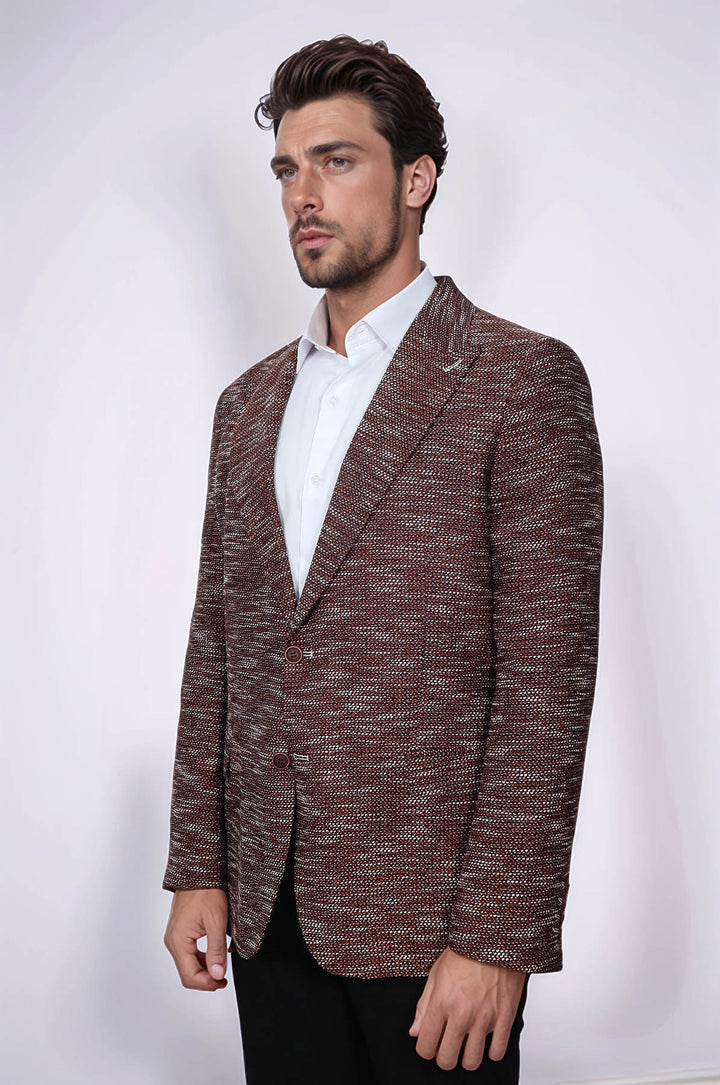 Desenli Slim Fit Spor Kahverengi Erkek Ceket - Wessi