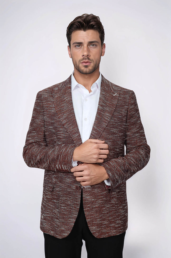 Desenli Slim Fit Spor Kahverengi Erkek Ceket - Wessi