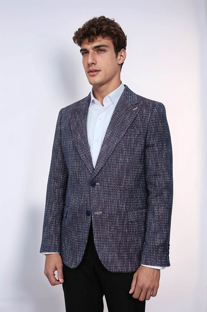 Desenli Slim Fit Spor Mor Erkek Ceket - Wessi