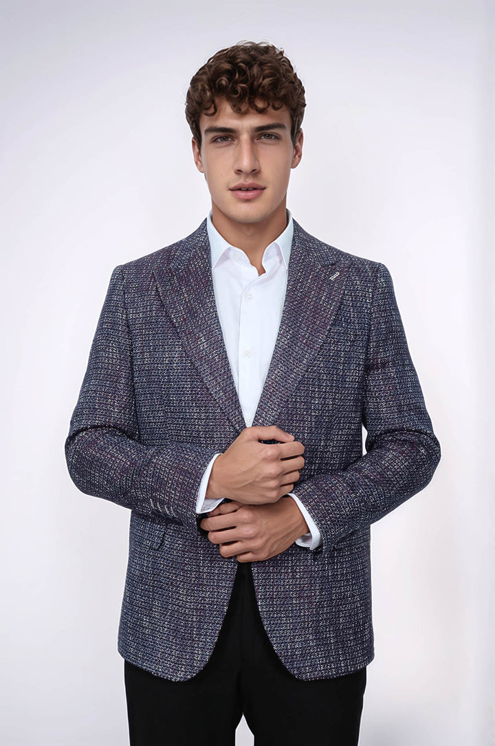 Desenli Slim Fit Spor Mor Erkek Ceket - Wessi