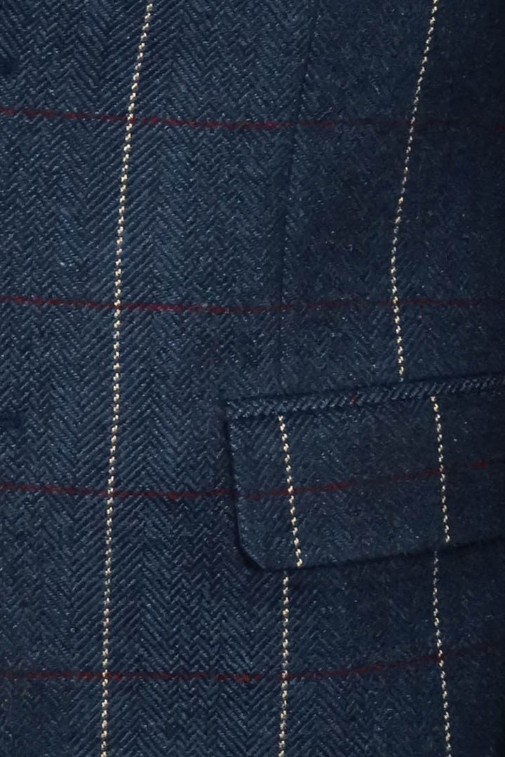 Ekose Sivri Yaka Lacivert Slim Fit Ceket - Wessi