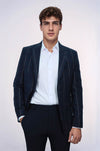Ekose Sivri Yaka Lacivert Slim Fit Ceket - Wessi