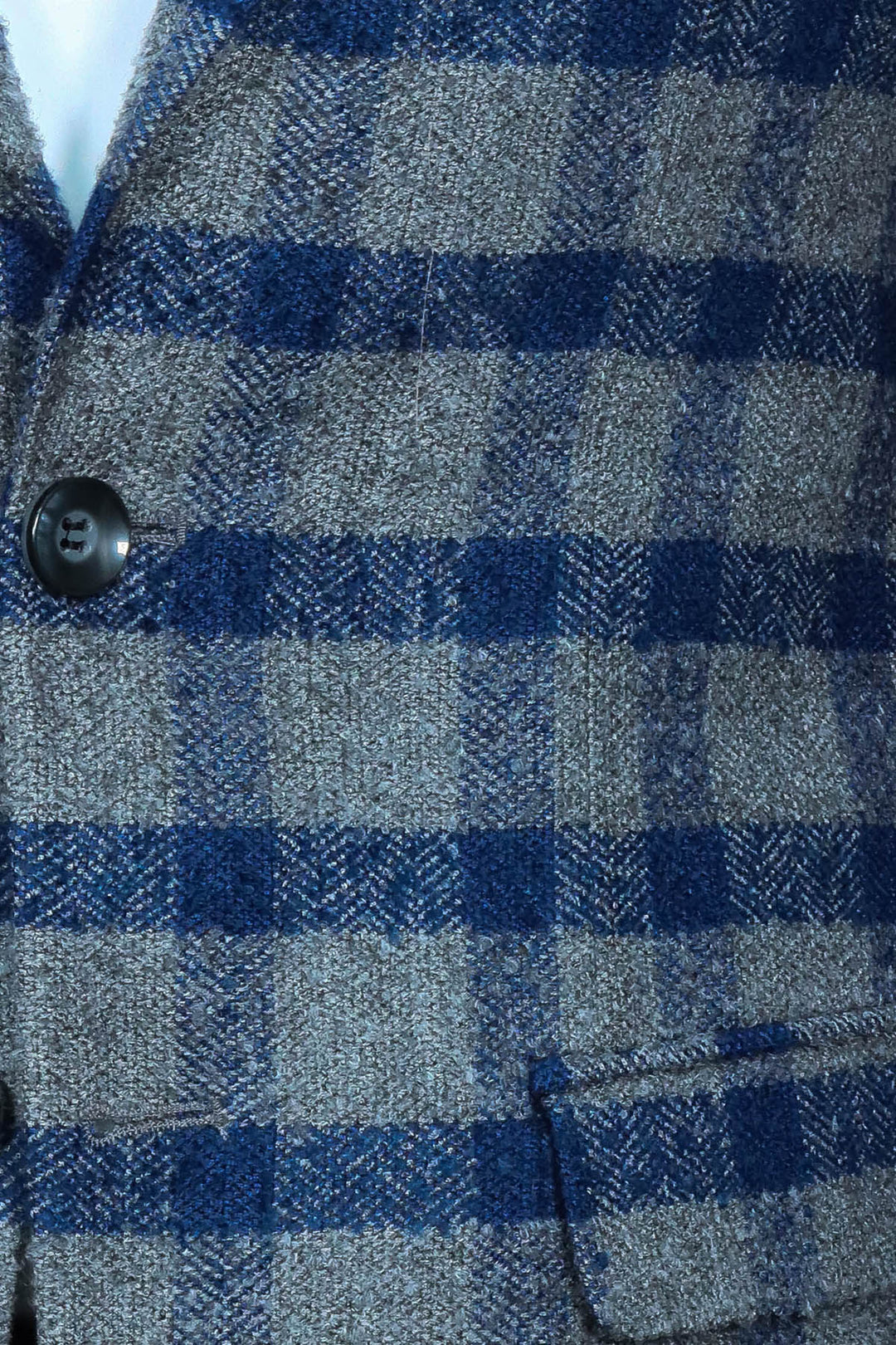 Ekose Sivri Yaka Slim Fit Mavi Erkek Ceket - Wessi