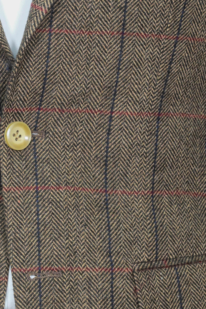 Ekose Sivri Yaka Slim Fit Kahverengi Ceket - Wessi