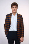 Ekose Sivri Yaka Slim Fit Taba Ceket - Wessi