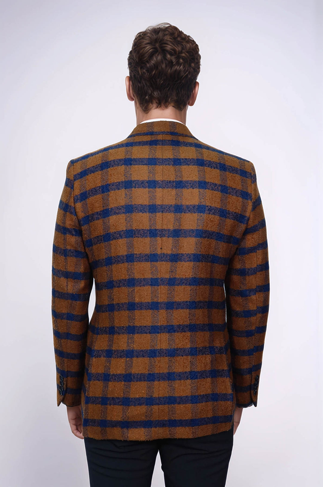 Ekose Sivri Yaka Slim Fit Taba Ceket - Wessi