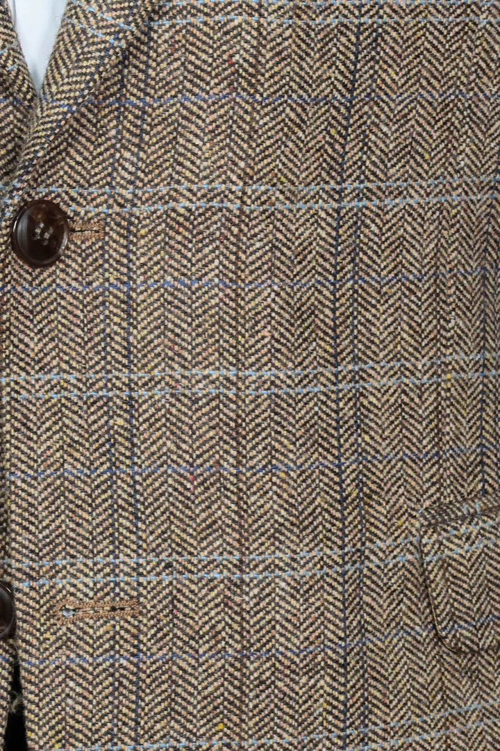 Balıksırtı Desen Slim Fit Yün Kahverengi Erkek Ceket - Wessi