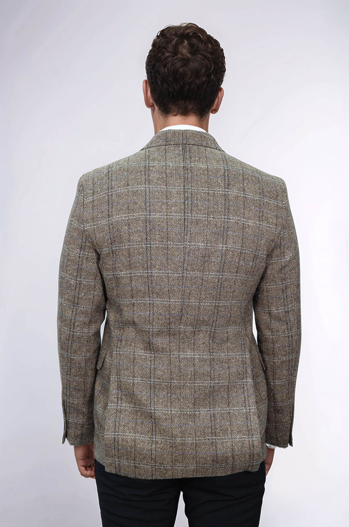 Balıksırtı Desen Slim Fit Yün Kahverengi Erkek Ceket - Wessi