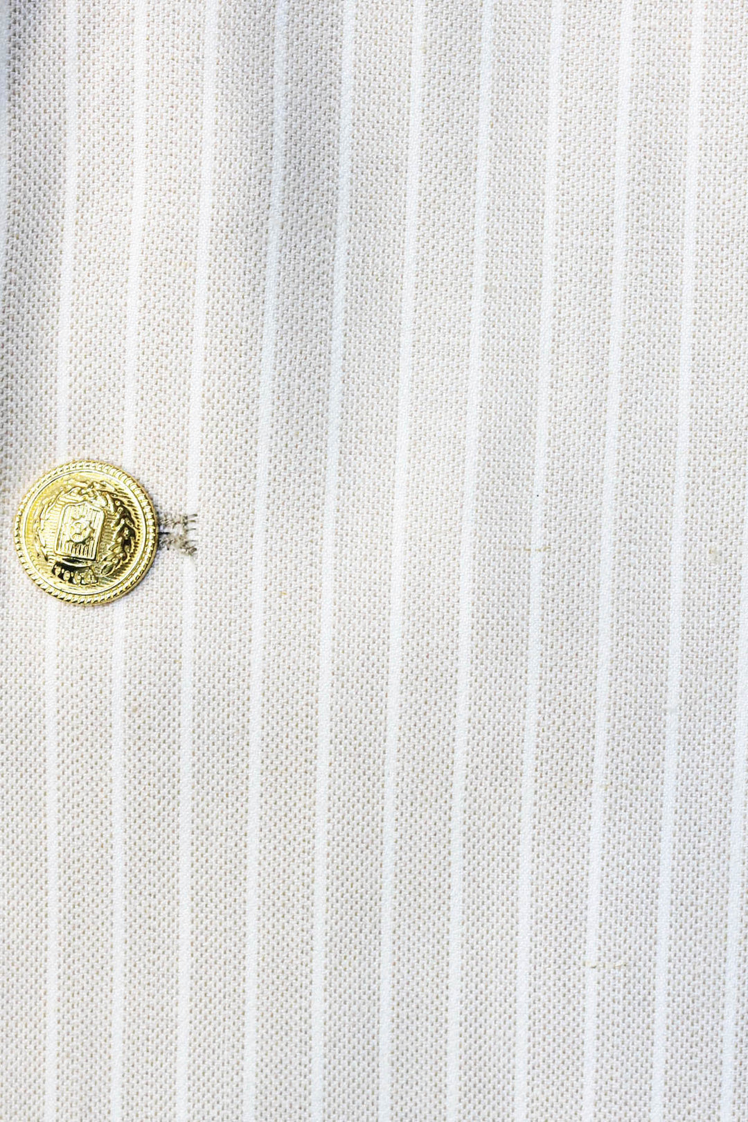 Krem Çizgili Keten Dokulu Gold Renk Metal Düğmeli Slim Fit Erkek Blazer Ceket – Wessi