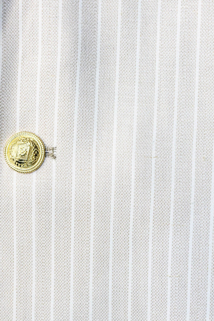 Krem Çizgili Keten Dokulu Gold Renk Metal Düğmeli Slim Fit Erkek Blazer Ceket – Wessi
