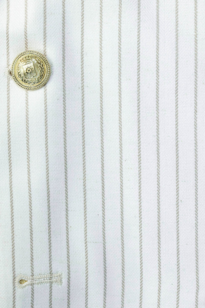 Ekru Çizgili Keten Dokulu Gold Renk Metal Düğmeli Slim Fit Erkek Blazer Ceket – Wessi