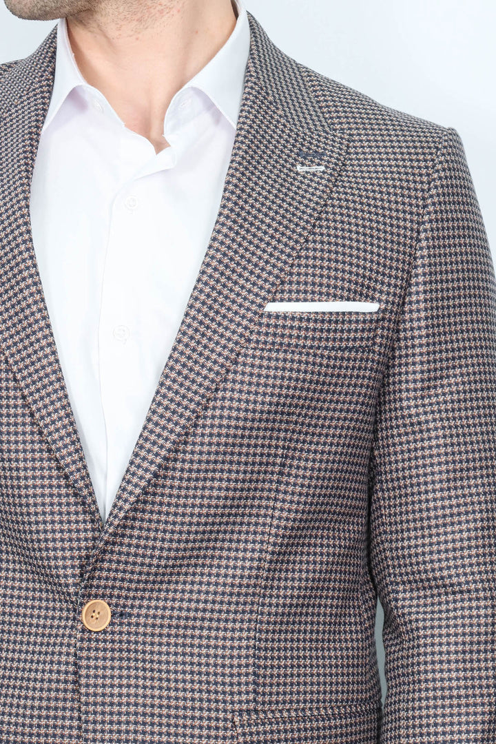 Kendinden Desenli Slim Fit Lacivert Ceket - Wessi