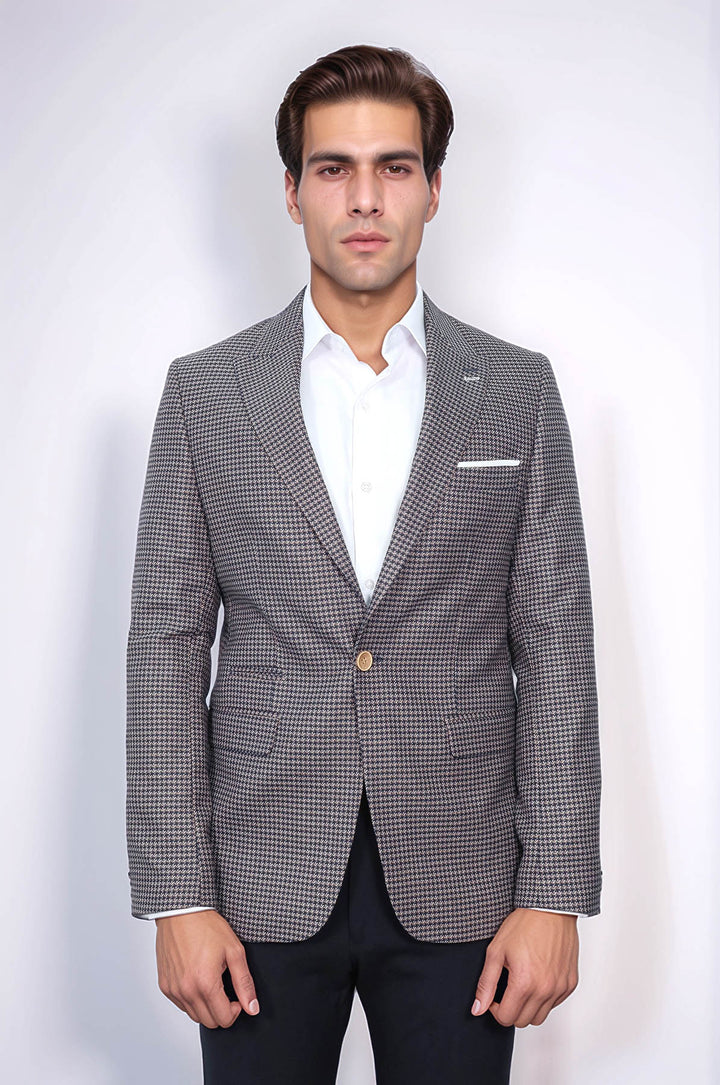 Kendinden Desenli Slim Fit Lacivert Ceket - Wessi