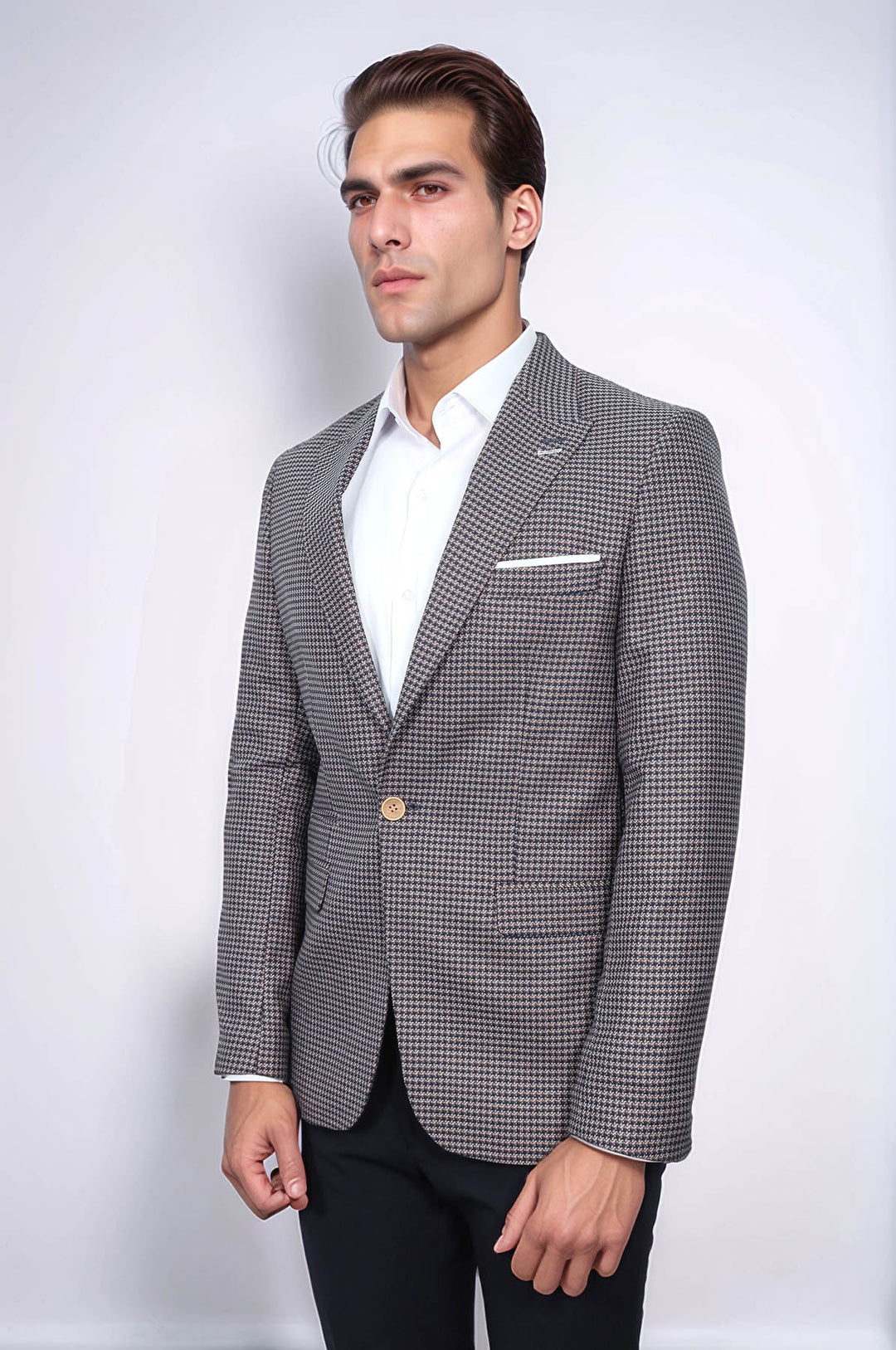 Kendinden Desenli Slim Fit Lacivert Ceket - Wessi