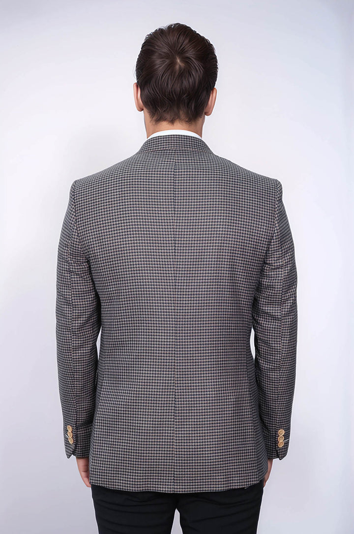 Kendinden Desenli Slim Fit Lacivert Ceket - Wessi
