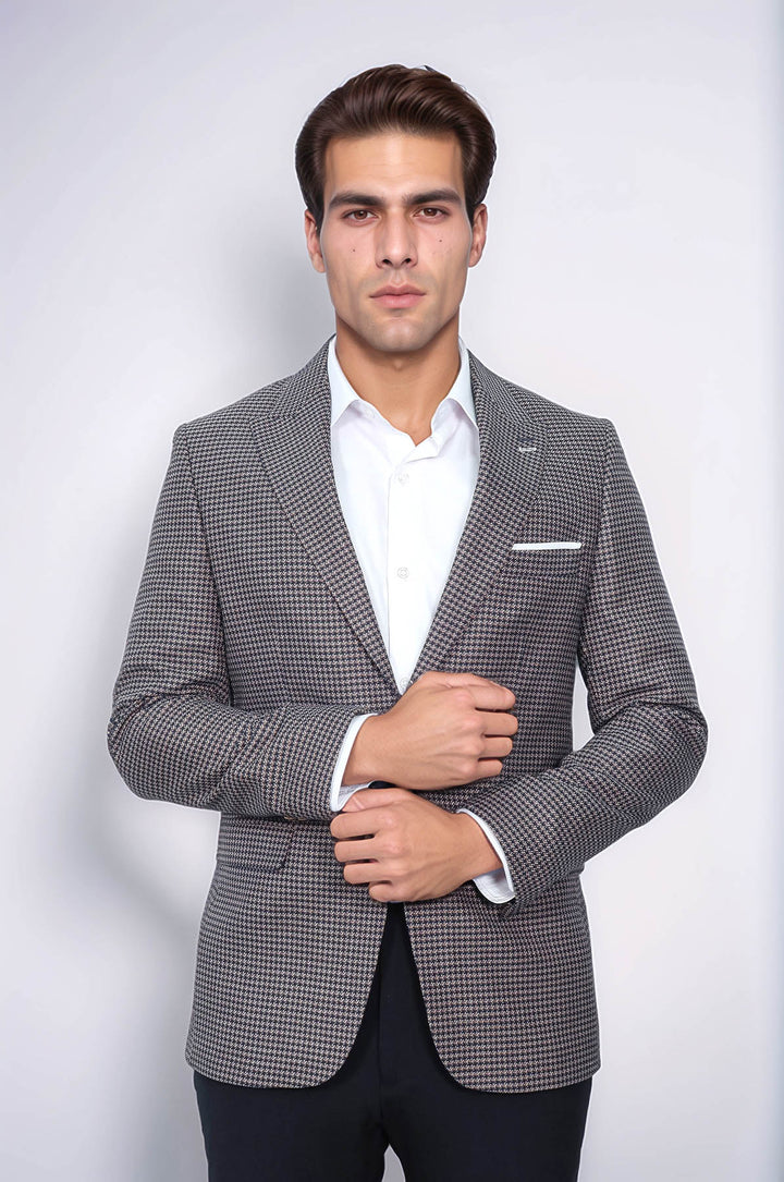 Kendinden Desenli Slim Fit Lacivert Ceket - Wessi