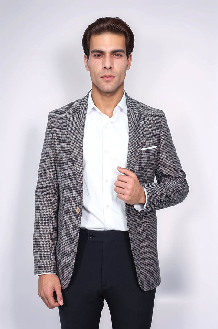 Kendinden Desenli Slim Fit Lacivert Ceket - Wessi