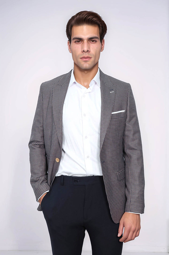 Kendinden Desenli Slim Fit Lacivert Ceket - Wessi