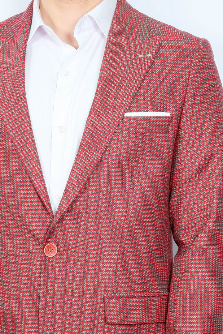 Kendinden Desenli Slim Fit Bordo Ceket - Wessi