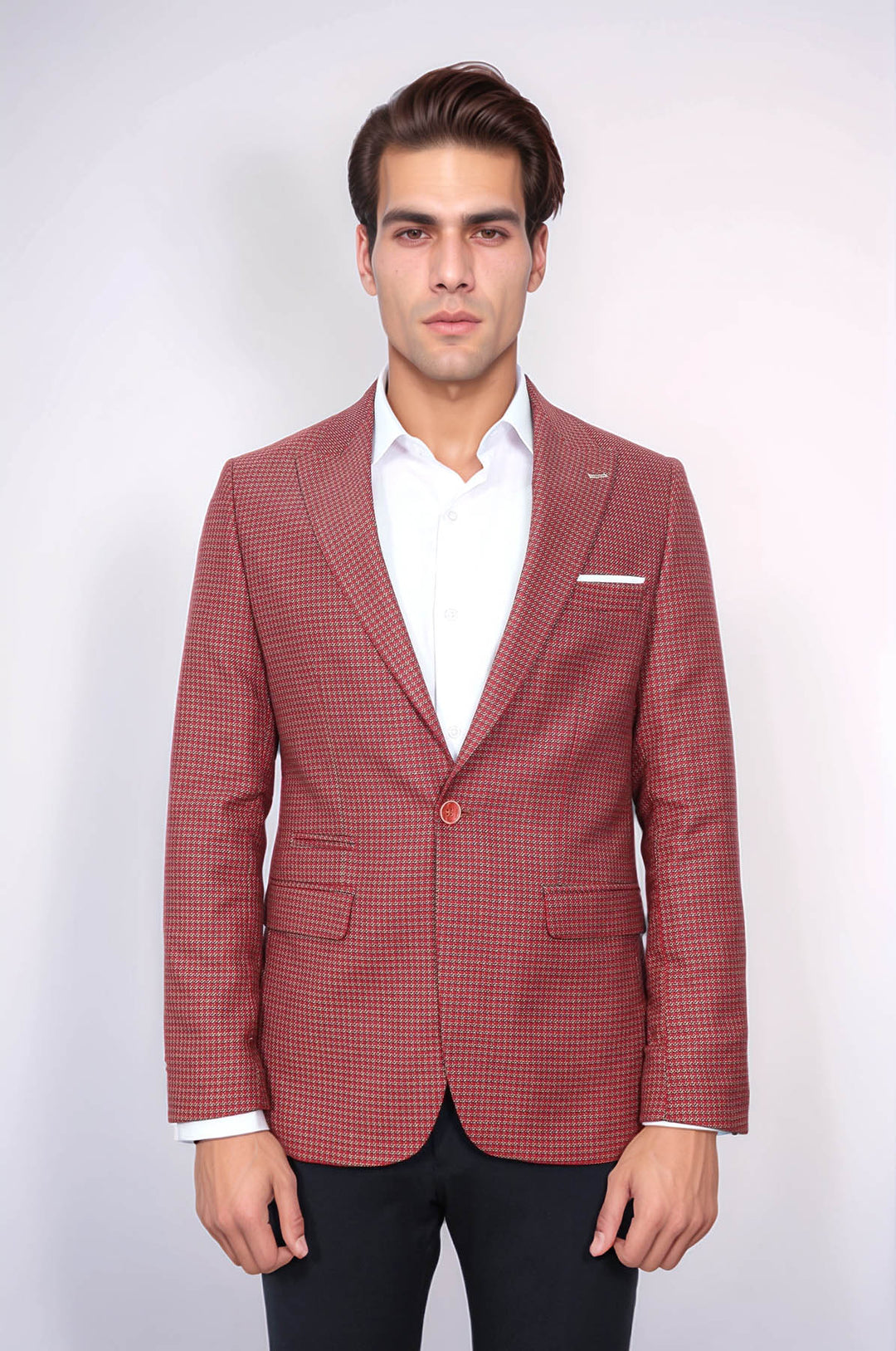 Kendinden Desenli Slim Fit Bordo Ceket - Wessi