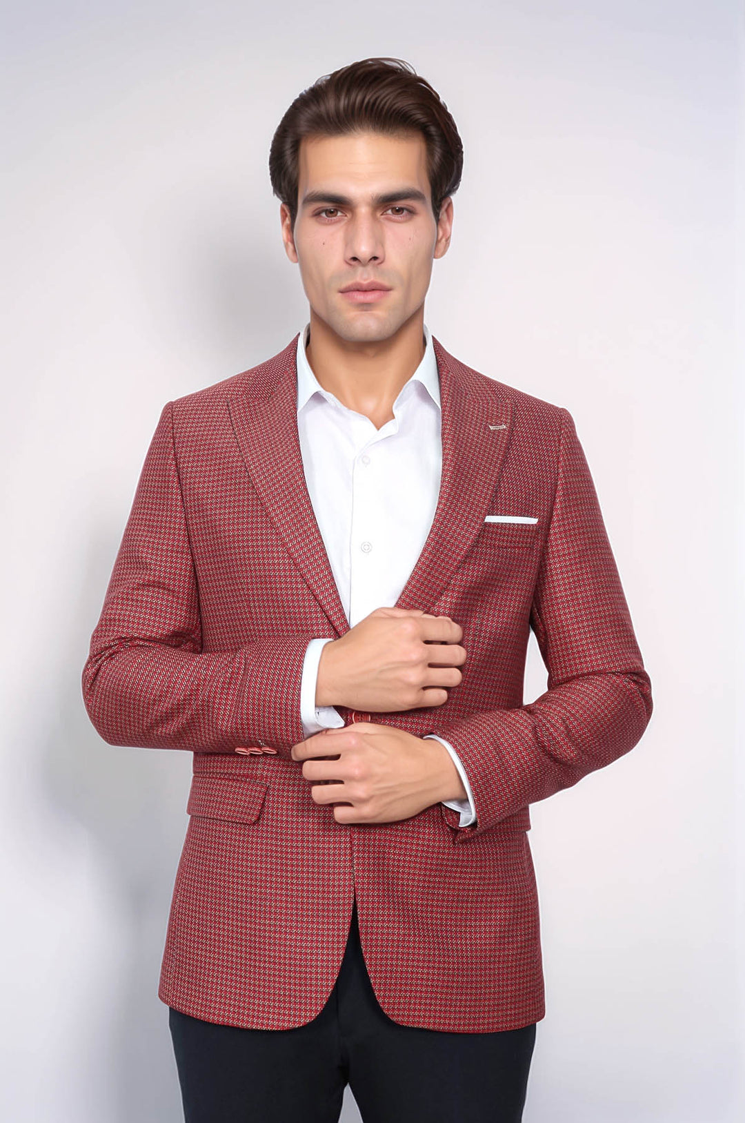 Kendinden Desenli Slim Fit Bordo Ceket - Wessi