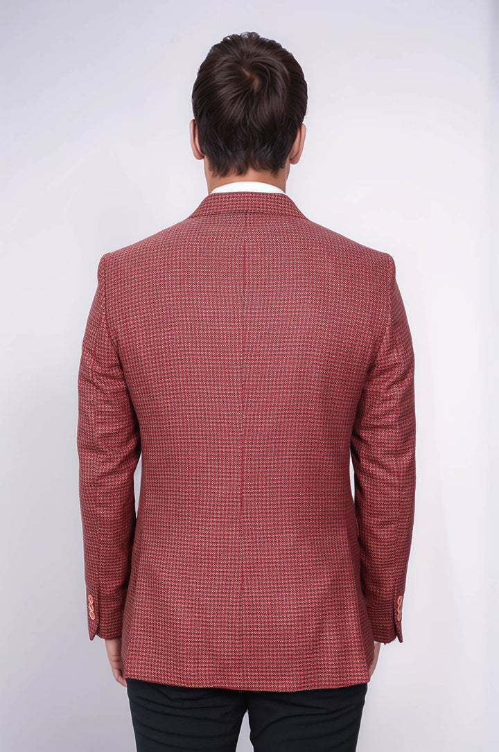 Kendinden Desenli Slim Fit Bordo Ceket - Wessi