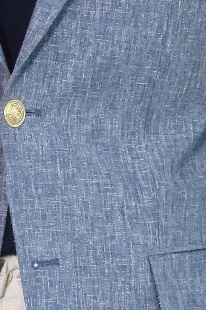 Koyu Mavi Keten Dokulu Gold Renk Metal Düğmeli Slim Fit Erkek Blazer Ceket - Wessi
