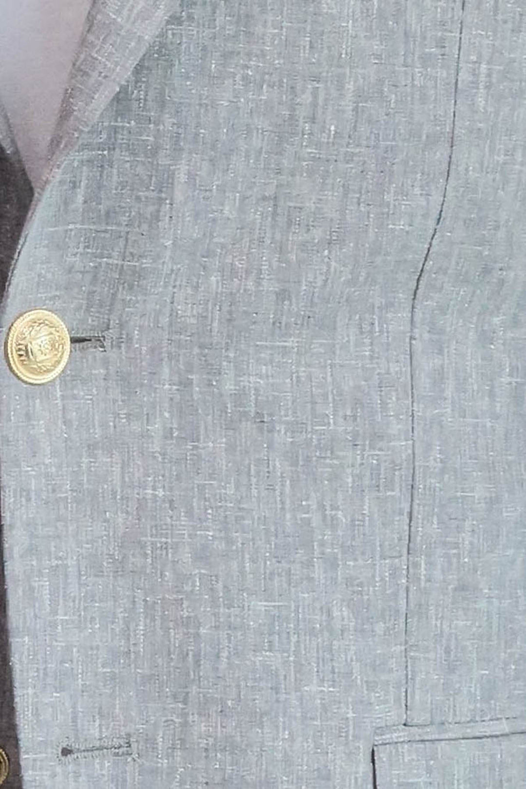 Gri Keten Dokulu Gold Renk Metal Düğmeli Slim Fit Erkek Blazer Ceket - Wessi