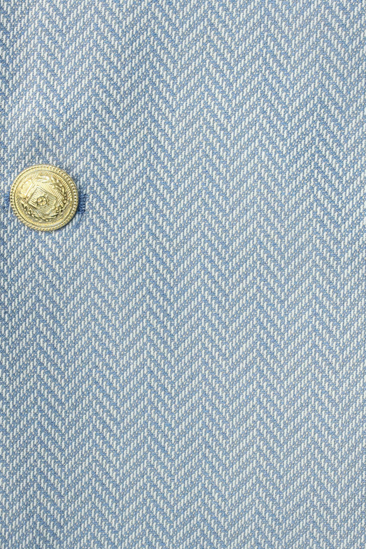 Açık Mavi Balıksırtı Desenli Gold Renk Metal Düğmeli Slim Fit Erkek Blazer Ceket - Wessi