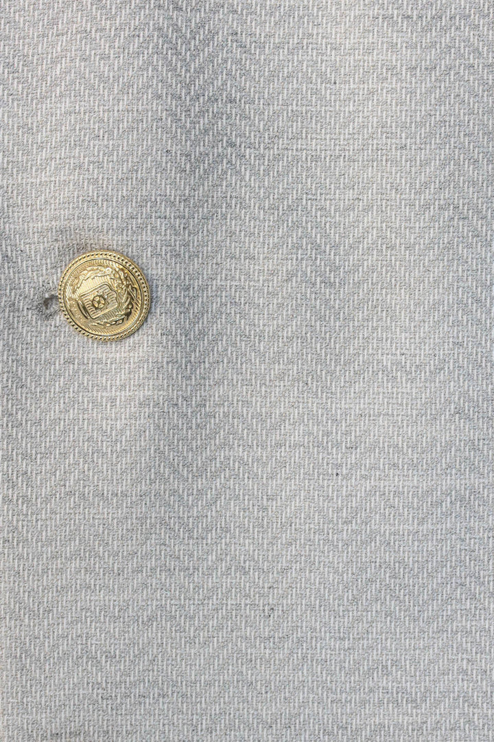 Açık Gri Balıksırtı Desenli Gold Renk Metal  Düğmeli Slim Fit Erkek Blazer Ceket - Wessi