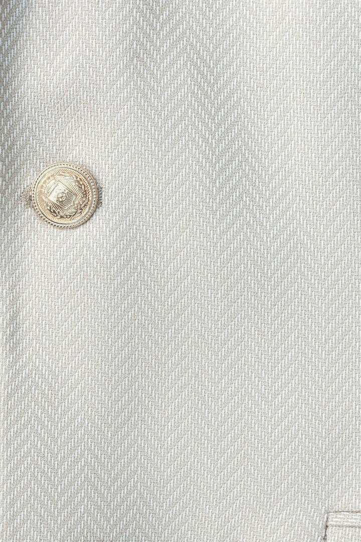 Bej Balıksırtı Desenli Gold Renk Metal Düğmeli Slim Fit Erkek Blazer Ceket - Wessi