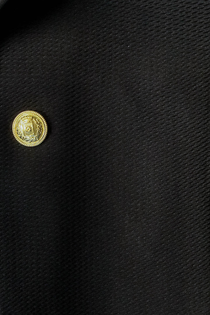 Siyah Kendinden Desenli Örme Altın Renk Metal Düğmeli Slim Fit Erkek Blazer Ceket - Wessi
