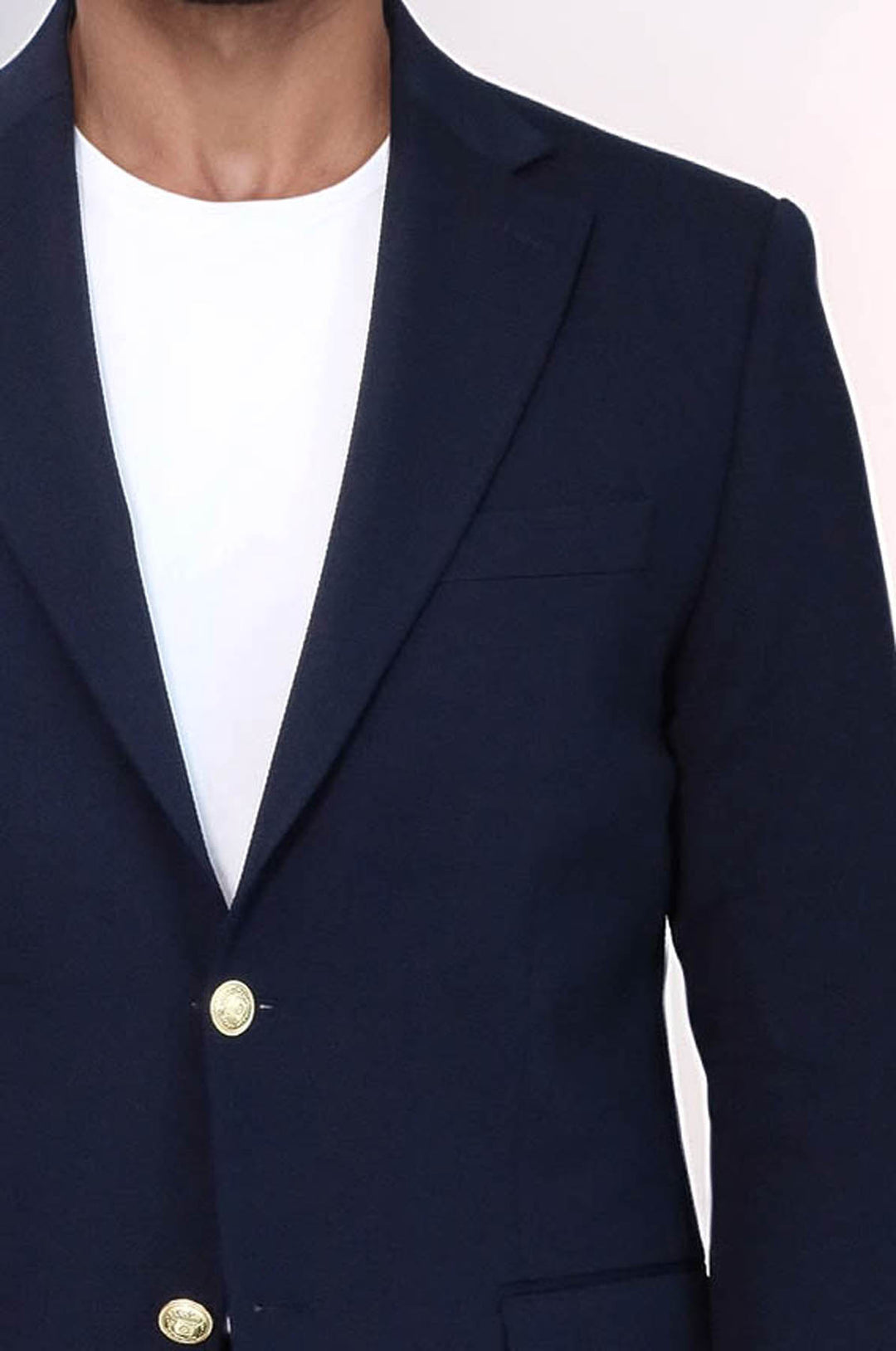 Lacivert Kendinden Desenli Örme Altın Renk Metal Düğmeli Slim Fit Erkek Blazer Ceket - Wessi