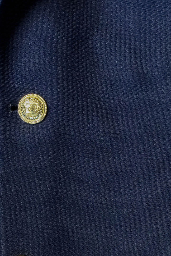 Lacivert Kendinden Desenli Örme Altın Renk Metal Düğmeli Slim Fit Erkek Blazer Ceket - Wessi
