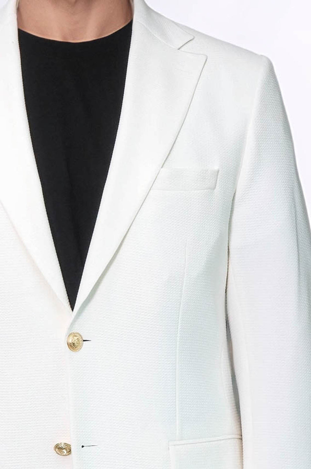 Ekru Kedinden Desenli Örme Altın Renk Metal Düğmeli Slim Fit Erkek Blazer Ceket - Wessi