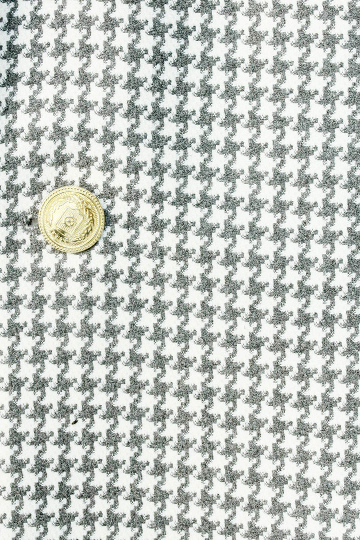 Açık Gri Kazayağı Desenli Gold Renk Metal Düğmeli Slim Fit Erkek Blazer Ceket - Wessi