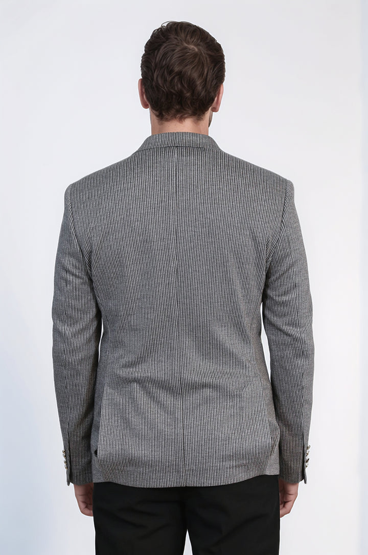 Antrasit Çizgili Blazer, Siyah Triko, Siyah Pantolon Kombini - Wessi - Modern Ofis Şıklığı