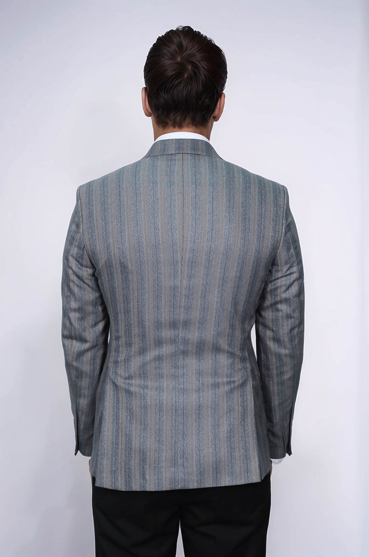 Ekose Çizgili Slim Fit Gri Erkek Ceket - Wessi