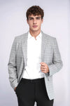 Slim Fit Sivri Yaka Ekose Açık Gri Erkek Ceket - Wessi