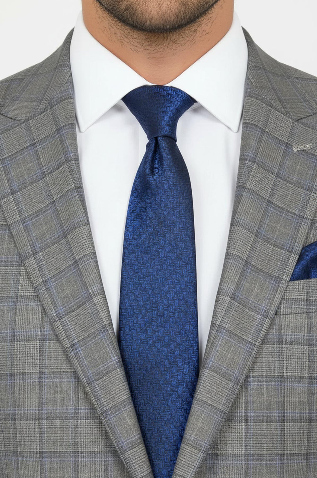 Slim Fit Sivri Yaka Ekose Gri Erkek Ceket - Wessi