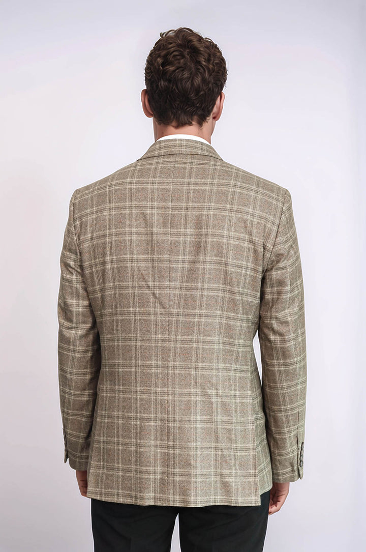 Slim Fit Sivri Yaka Ekose Taba Erkek Ceket - Wessi