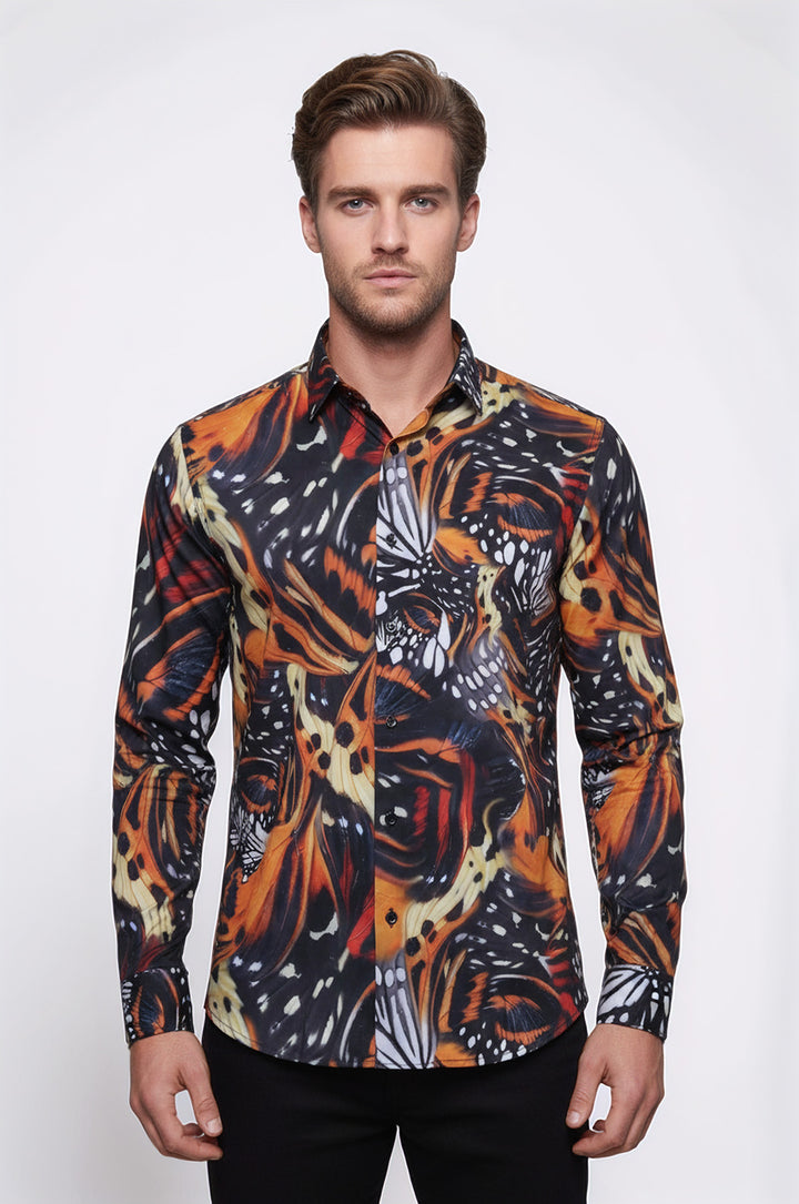 Hayvan Desenli Uzun Kollu Çok Renkli Erkek Gömlek - Wessi
