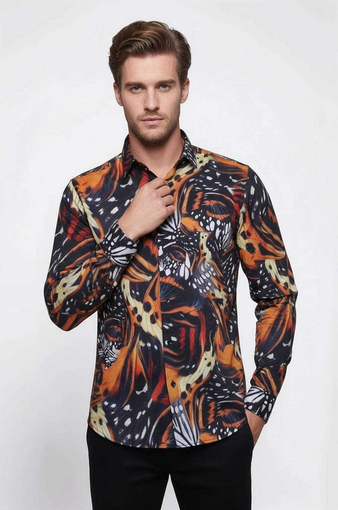 Hayvan Desenli Uzun Kollu Çok Renkli Erkek Gömlek - Wessi