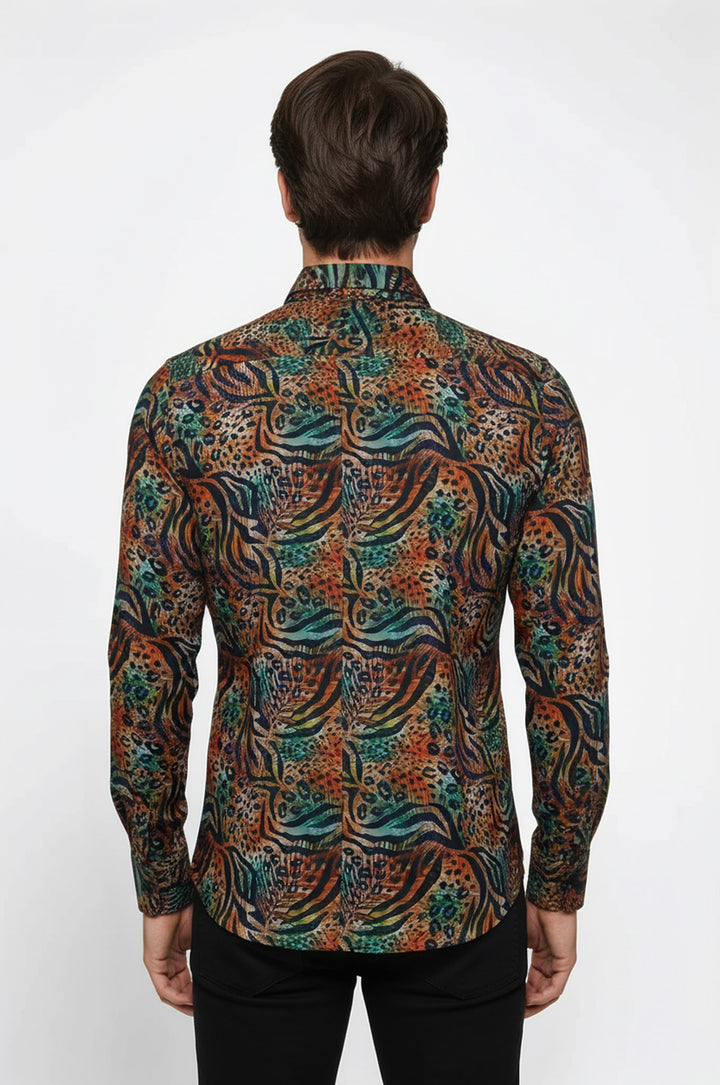 Hayvan Desenli Uzun Kollu Çok Renkli Erkek Gömlek - Wessi