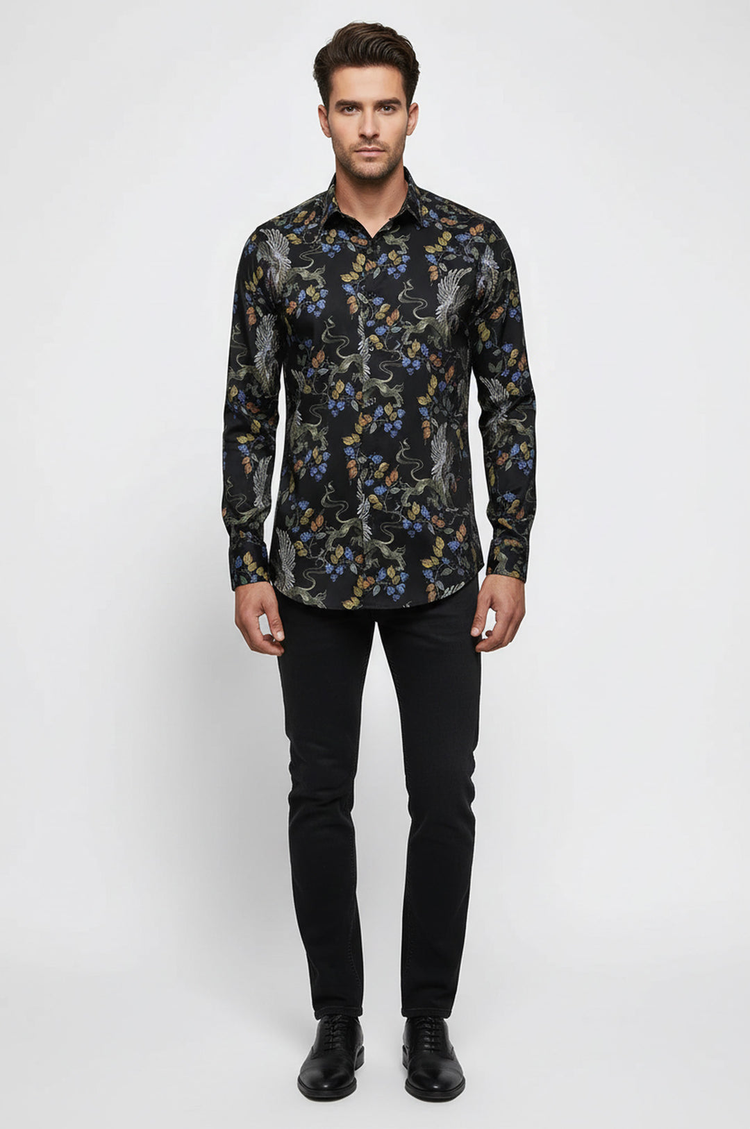 Desenli Siyah Slim Fit Erkek Gömlek - Wessi