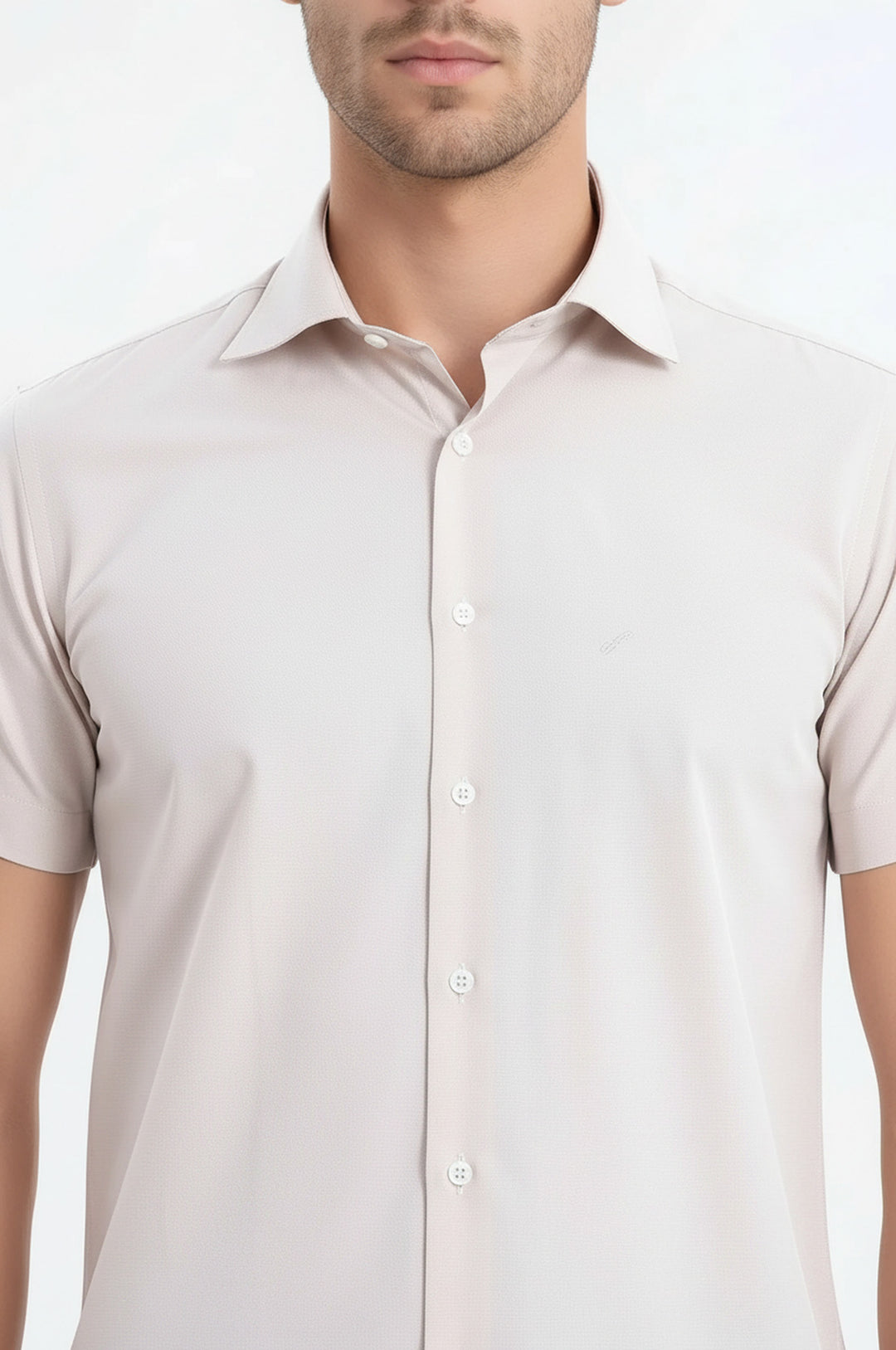 Kısa Kollu Terikoton Slim Fit Krem Erkek Gömlek - Wessi