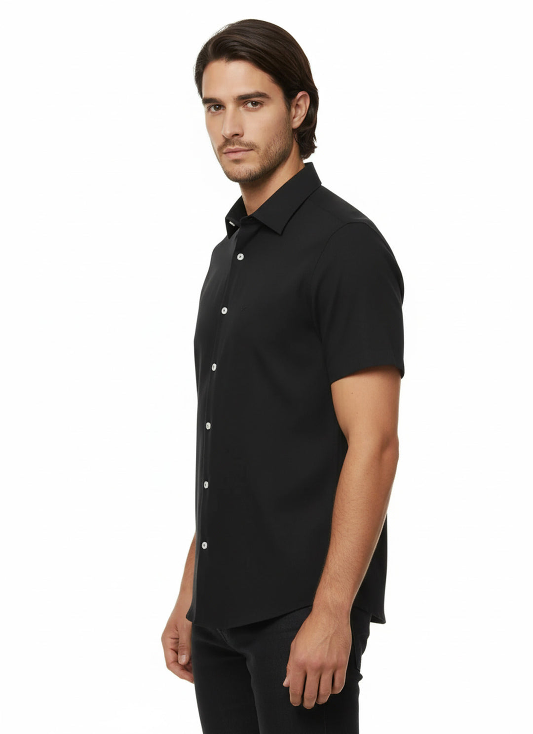 Kısa Kollu Pamuk Siyah Erkek Gömlek - Wessi